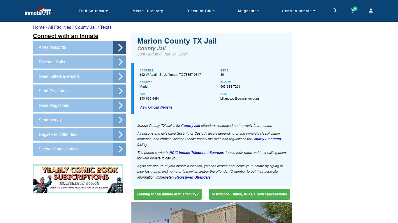 Marion County TX Jail - Inmate Locator - Jefferson, TX