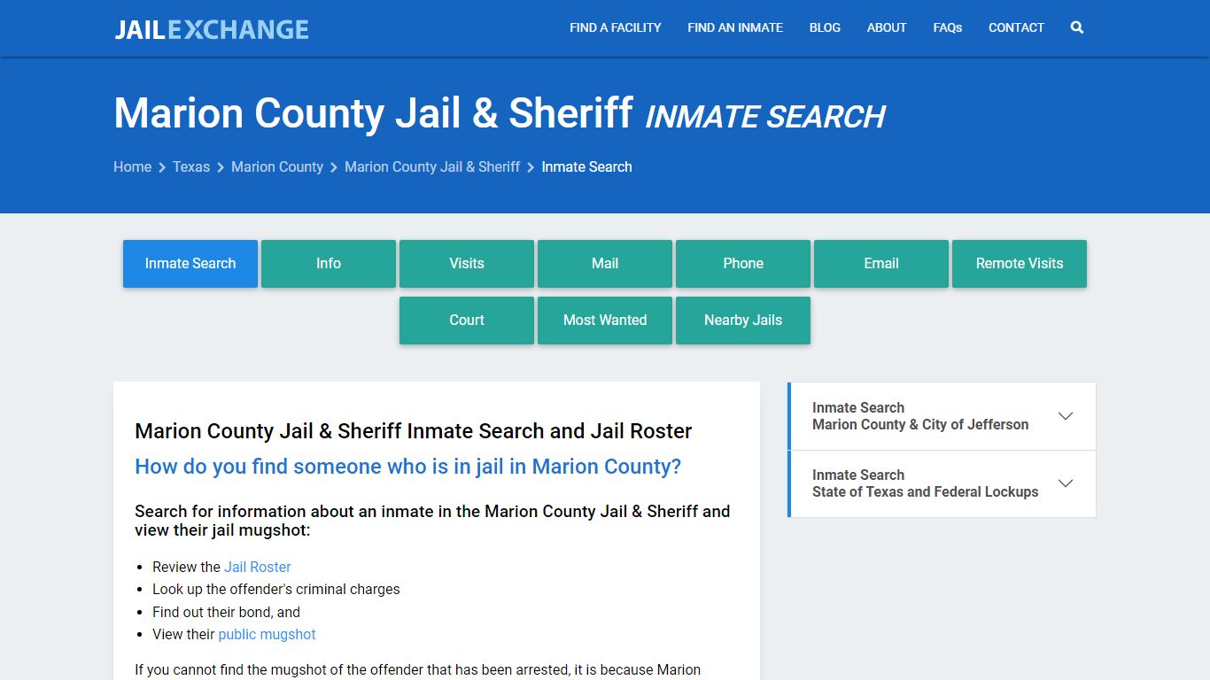 Marion County Jail & Sheriff Inmate Search - Jail Exchange